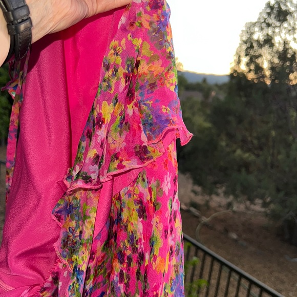 Saloni Halter Ruffles Tiered Silk Dress Barbiecore Size 6 - Picture 6 of 16